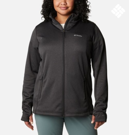 Women's Columbia Park View Grid Full Zip Fleece Sweatshirts Black | Plus Size CA-B6LC4